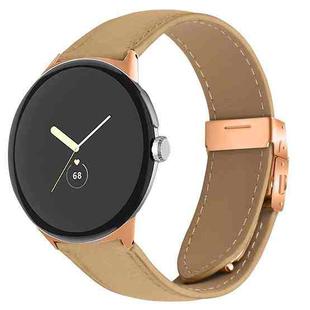 For Google Pixel Watch / Watch 2 / 3 41mm Lychee Texture Rose Gold Turtle Back Buckle Leather Watch Band(Camel)