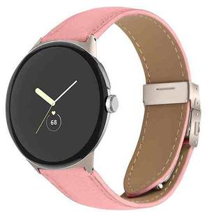 For Google Pixel Watch / Watch 2 / 3 41mm Lychee Texture Starlight Turtle Back Buckle Leather Watch Band(Pink)