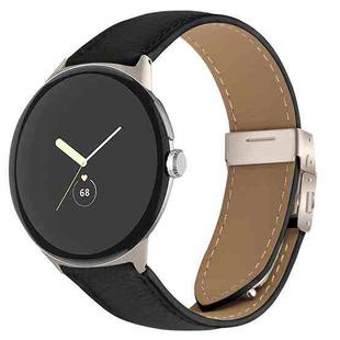 For Google Pixel Watch / Watch 2 / 3 41mm Lychee Texture Starlight Turtle Back Buckle Leather Watch Band(Black)