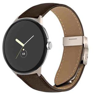 For Google Pixel Watch / Watch 2 / 3 41mm Lychee Texture Starlight Turtle Back Buckle Leather Watch Band(Coffee Color)