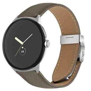 For Google Pixel Watch / Watch 2 / 3 41mm Lychee Texture Silver Turtle Back Buckle Leather Watch Band(Gray)