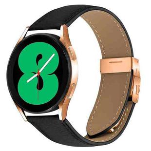 20mm Lychee Texture Rose Gold Turtle Back Buckle Leather Watch Band(Black)