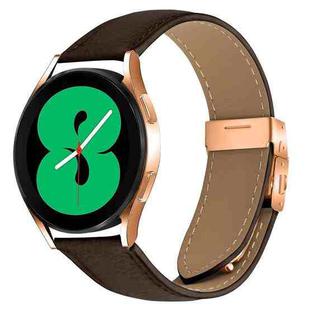20mm Lychee Texture Rose Gold Turtle Back Buckle Leather Watch Band(Coffee Color)