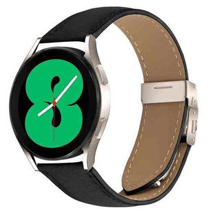 20mm Lychee Texture Starlight Turtle Back Buckle Leather Watch Band(Black)