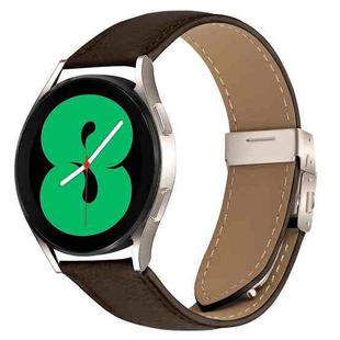 20mm Lychee Texture Starlight Turtle Back Buckle Leather Watch Band(Coffee Color)