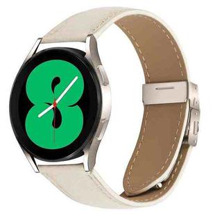 20mm Lychee Texture Starlight Turtle Back Buckle Leather Watch Band(Creamy White)