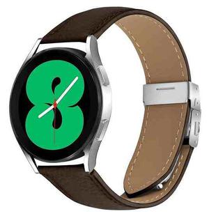 20mm Lychee Texture Silver Turtle Back Buckle Leather Watch Band(Coffee Color)