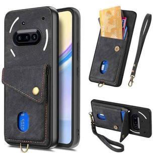 For Nothing Phone 3a Retro Card Wallet Fold Leather Phone Case with Strap(Black)