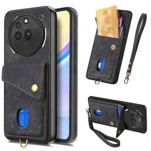 For Nothing Phone 3a Pro Retro Card Wallet Fold Leather Phone Case with Strap(Black)