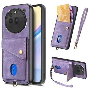 For Nothing Phone 3a Pro Retro Card Wallet Fold Leather Phone Case with Strap(Purple)