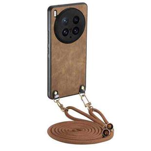 For vivo X200 Ultra Vintage Leather PC Back Cover Phone Case with Crossbody Strap(Brown)