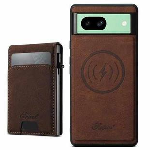 For Google Pixel 8a Suteni H19 Litchi Grain 2-in-1 Removable Card Box Back Phone Case(Brown)