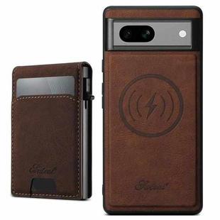For Google Pixel 7a Suteni H19 Litchi Grain 2-in-1 Removable Card Box Back Phone Case(Brown)