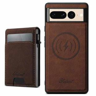 For Google Pixel 7 Pro Suteni H19 Litchi Grain 2-in-1 Removable Card Box Back Phone Case(Brown)