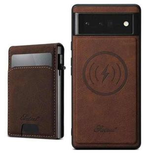 For Google Pixel 6 Pro Suteni H19 Litchi Grain 2-in-1 Removable Card Box Back Phone Case(Brown)