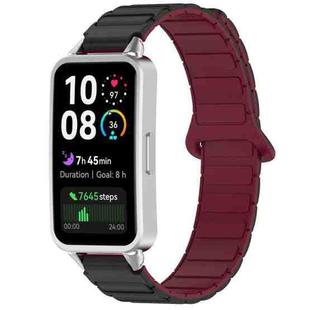 For Huawei Band 10 / 9 / 8 Magnetic Two Color Silicone Watch Band(Black Wine Red)