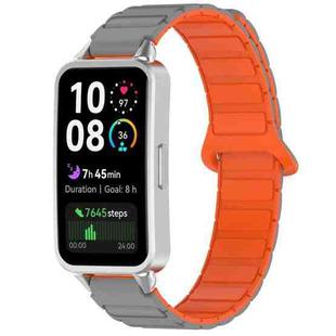 For Huawei Band 10 / 9 / 8 Magnetic Two Color Silicone Watch Band(Gray Orange)