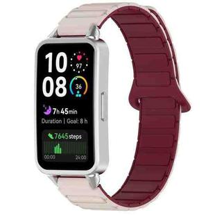 For Huawei Band 10 / 9 / 8 Magnetic Two Color Silicone Watch Band(Starlight Wine Red)