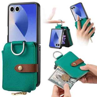 For Samsung Galaxy Z Flip7 5G Litchi Texture Ring Vertical Zipper Wallet Phone Case(Green)