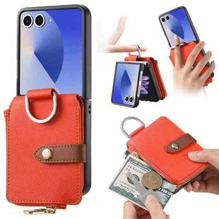 For Samsung Galaxy Z Flip7 5G Litchi Texture Ring Vertical Zipper Wallet Phone Case(Orange)