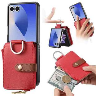 For Samsung Galaxy Z Flip7 5G Litchi Texture Ring Vertical Zipper Wallet Phone Case(Red)