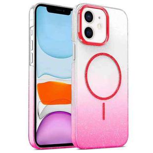 For iPhone 11 Gold Diamond Glitter Gradient MagSafe Shockproof Phone Case(Red)