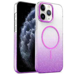 For iPhone 11 Pro Max Gold Diamond Glitter Gradient MagSafe Shockproof Phone Case(Purple)