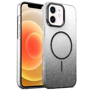 For iPhone 12 Gold Diamond Glitter Gradient MagSafe Shockproof Phone Case(Black)