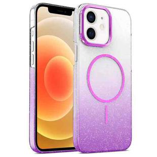 For iPhone 12 Gold Diamond Glitter Gradient MagSafe Shockproof Phone Case(Purple)