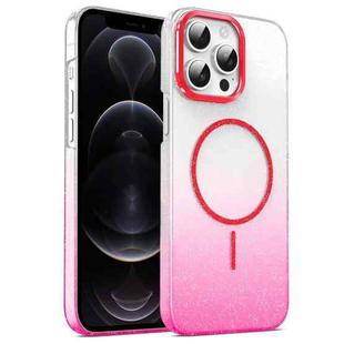 For iPhone 12 Pro Gold Diamond Glitter Gradient MagSafe Shockproof Phone Case(Red)