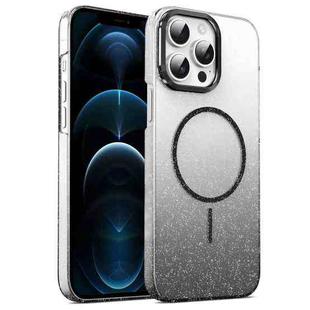 For iPhone 12 Pro Max Gold Diamond Glitter Gradient MagSafe Shockproof Phone Case(Black)
