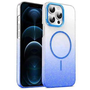 For iPhone 12 Pro Max Gold Diamond Glitter Gradient MagSafe Shockproof Phone Case(Blue)