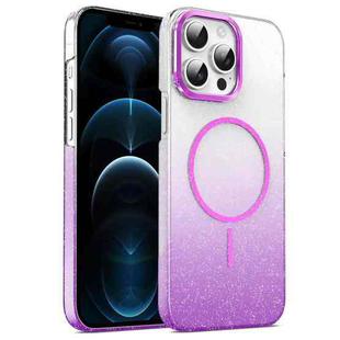 For iPhone 12 Pro Max Gold Diamond Glitter Gradient MagSafe Shockproof Phone Case(Purple)