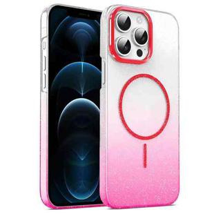 For iPhone 12 Pro Max Gold Diamond Glitter Gradient MagSafe Shockproof Phone Case(Red)