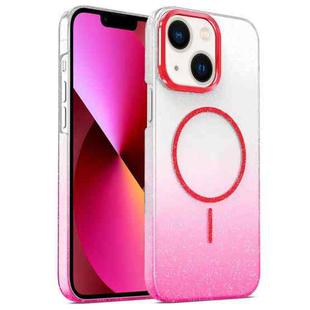 For iPhone 13 Gold Diamond Glitter Gradient MagSafe Shockproof Phone Case(Red)