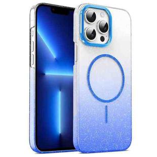 For iPhone 13 Pro Gold Diamond Glitter Gradient MagSafe Shockproof Phone Case(Blue)