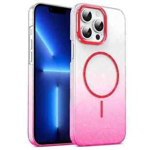 For iPhone 13 Pro Gold Diamond Glitter Gradient MagSafe Shockproof Phone Case(Red)