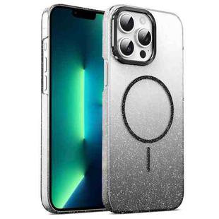 For iPhone 13 Pro Max Gold Diamond Glitter Gradient MagSafe Shockproof Phone Case(Black)