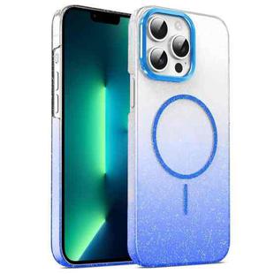 For iPhone 13 Pro Max Gold Diamond Glitter Gradient MagSafe Shockproof Phone Case(Blue)