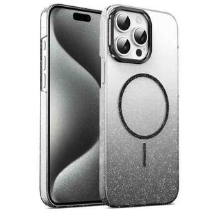 For iPhone 14 Plus Gold Diamond Glitter Gradient MagSafe Shockproof Phone Case(Black)