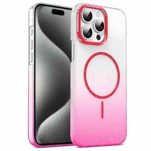 For iPhone 14 Plus Gold Diamond Glitter Gradient MagSafe Shockproof Phone Case(Red)