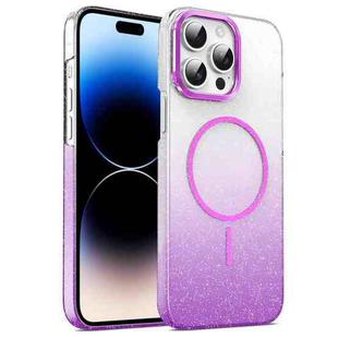 For iPhone 14 Pro Max Gold Diamond Glitter Gradient MagSafe Shockproof Phone Case(Purple)
