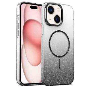 For iPhone 15 Plus Gold Diamond Glitter Gradient MagSafe Shockproof Phone Case(Black)