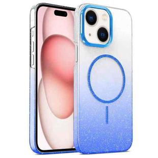 For iPhone 15 Plus Gold Diamond Glitter Gradient MagSafe Shockproof Phone Case(Blue)