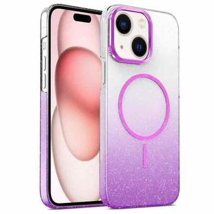 For iPhone 15 Plus Gold Diamond Glitter Gradient MagSafe Shockproof Phone Case(Purple)