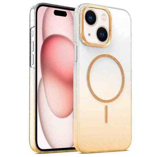 For iPhone 15 Plus Gold Diamond Glitter Gradient MagSafe Shockproof Phone Case(Gold)