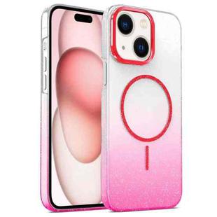 For iPhone 15 Plus Gold Diamond Glitter Gradient MagSafe Shockproof Phone Case(Red)