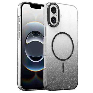 For iPhone 16e Gold Diamond Glitter Gradient MagSafe Shockproof Phone Case(Black)