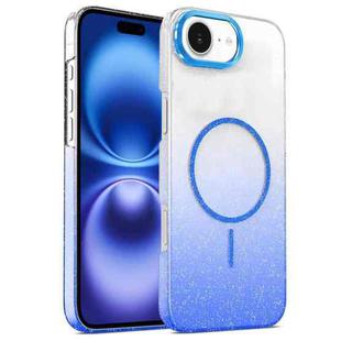 For iPhone 16 Plus Gold Diamond Glitter Gradient MagSafe Shockproof Phone Case(Blue)