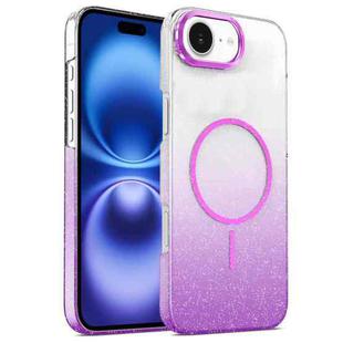 For iPhone 16 Gold Diamond Glitter Gradient MagSafe Shockproof Phone Case(Purple)